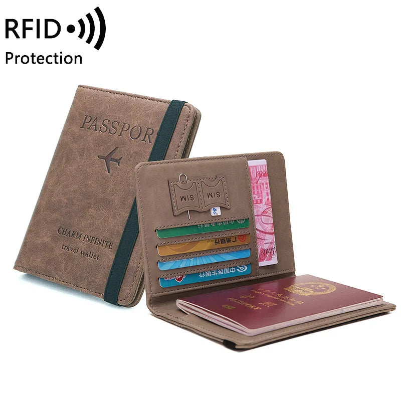 Women Men Travel Passport Holder Cover Case RFID PU Leather Credit ID Card Holder Case Ticket Protective Wallet