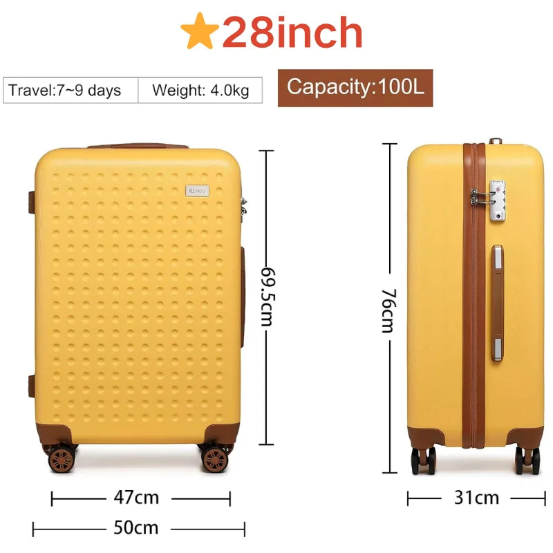 M/L/XL Kono Hard Case 100% ABS Travel Luggage with 8 Spinner Wheels TSA Lock Trolley Suitcase for hand luggage and Travel