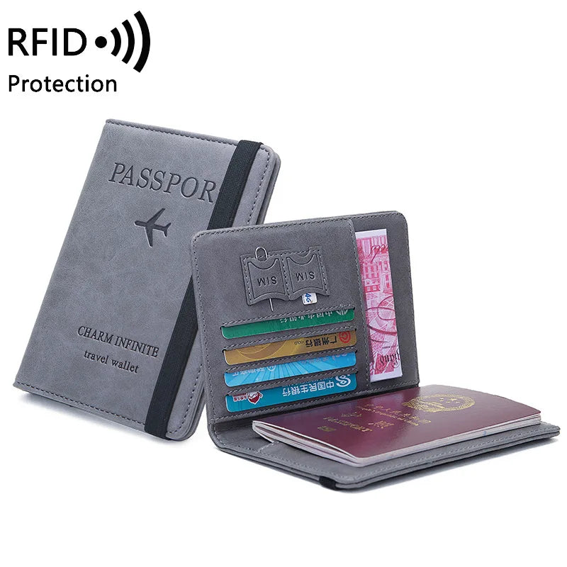 Women Men Travel Passport Holder Cover Case RFID PU Leather Credit ID Card Holder Case Ticket Protective Wallet