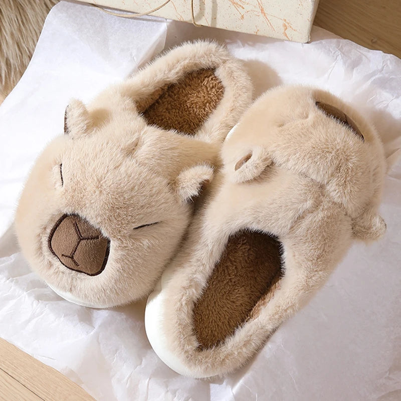 Cute Capybara Cotton Slippers Women Autumn Winter Indoor Soft Sole Warm Fur Slides Woman Comfort Non Slip Home Slippers Female