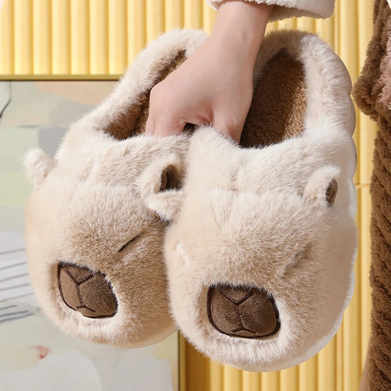 Cute Capybara Cotton Slippers Women Autumn Winter Indoor Soft Sole Warm Fur Slides Woman Comfort Non Slip Home Slippers Female