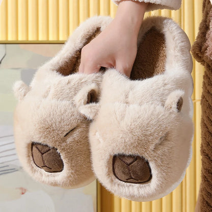 Cute Capybara Cotton Slippers Women Autumn Winter Indoor Soft Sole Warm Fur Slides Woman Comfort Non Slip Home Slippers Female