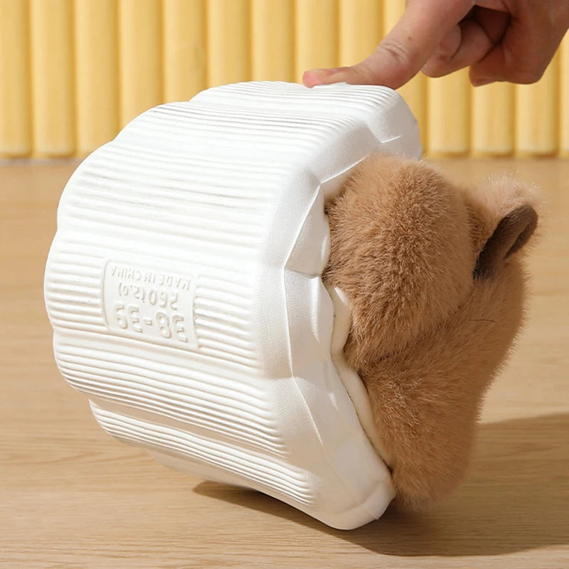 Cute Capybara Cotton Slippers Women Autumn Winter Indoor Soft Sole Warm Fur Slides Woman Comfort Non Slip Home Slippers Female