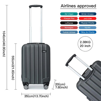 Kono Lightweight ABS Hardshell Trolley Case with 4 Rolls and Combination Lock, hand luggage Size (3 sizes available)