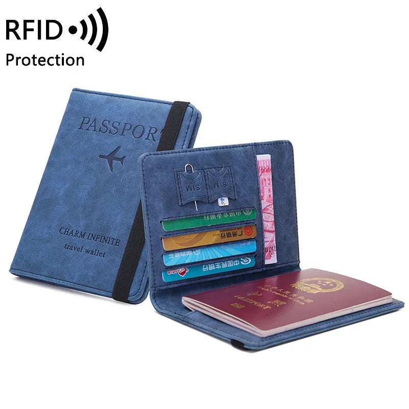 Women Men Travel Passport Holder Cover Case RFID PU Leather Credit ID Card Holder Case Ticket Protective Wallet