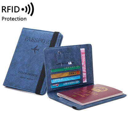 Women Men Travel Passport Holder Cover Case RFID PU Leather Credit ID Card Holder Case Ticket Protective Wallet