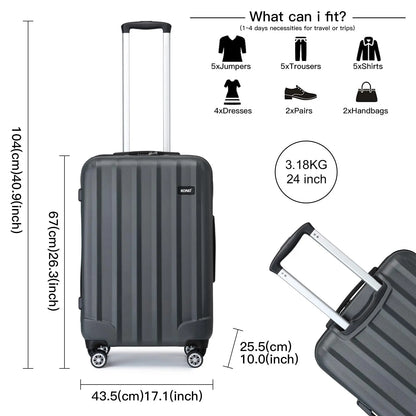 Kono Lightweight ABS Hardshell Trolley Case with 4 Rolls and Combination Lock, hand luggage Size (3 sizes available)