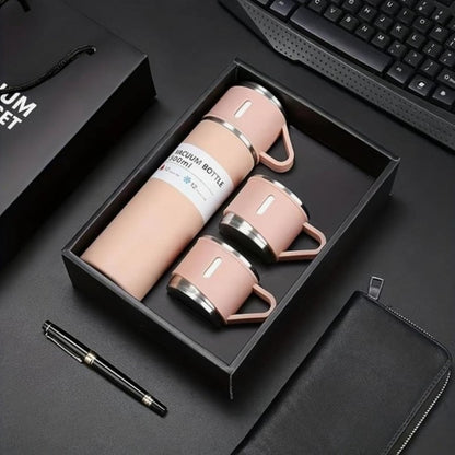Modern Travel Thermal Flask Set - Flask Set Stainless Steel Vacuum Insulated Bottle with Cup Both for Hot and Cold Drink,Flask can be Used as Travel Mug or Insulated Water for Daily Commute, Weekend Adventures Pink