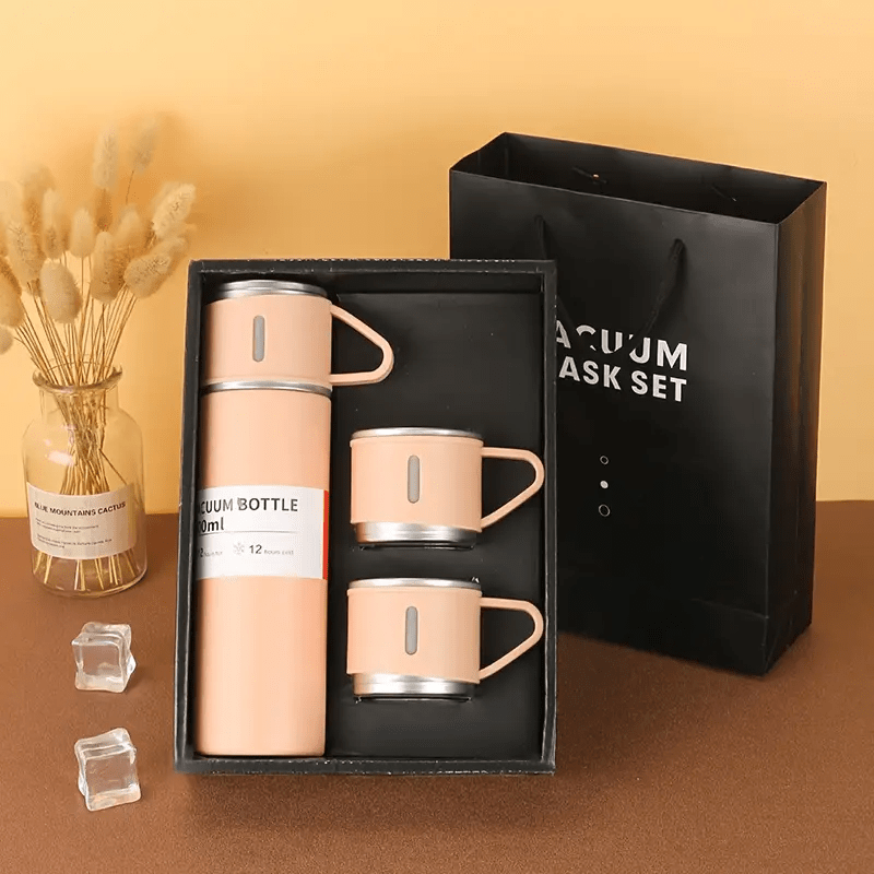 Modern Travel Thermal Flask Set - Flask Set Stainless Steel Vacuum Insulated Bottle with Cup Both for Hot and Cold Drink,Flask can be Used as Travel Mug or Insulated Water for Daily Commute, Weekend Adventures Pink