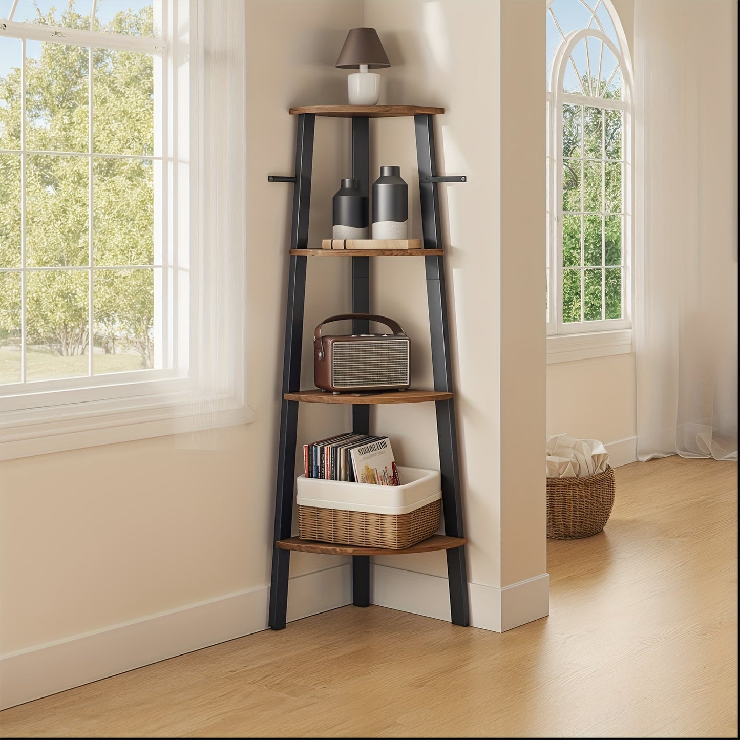 Corner Shelf, 4-Tier Corner Bookshelf, Storage Shelving Unit with Steel Frame