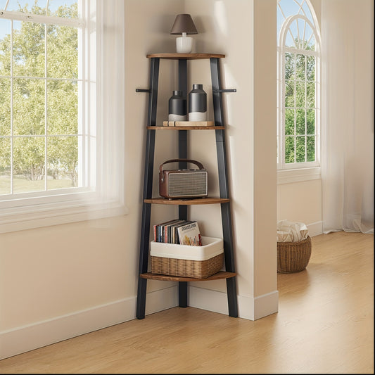 Corner Shelf, 4-Tier Corner Bookshelf, Storage Shelving Unit with Steel Frame