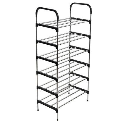 6 Tier Metal Shoe Rack Shoe Storage Organiser, Free Standing Durable Narrow Shoe Rack, Vertical Slim Shoe Tower, Multi Functional Heavy Duty Storage Unit Shoe Stand, Entryway Shoe Holder Space Saving Shoe Shelf Shoe Organizer