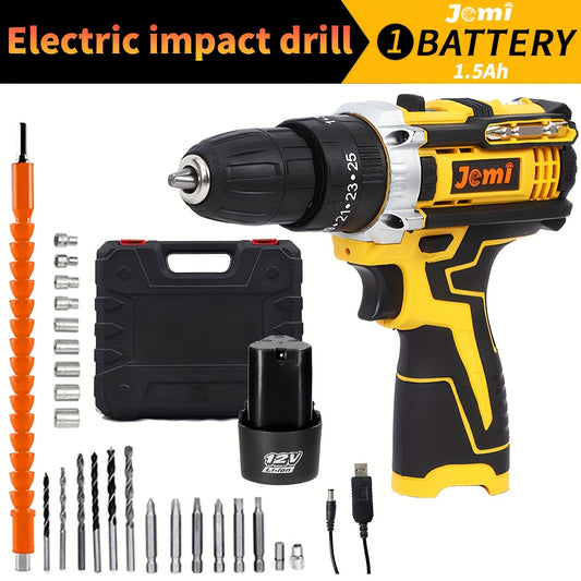 Jemi 23pcs Cordless Drill Kit with Lithium-Ion Battery, Portable Carrying Case, and Speed Trigger - Ideal for Home and DIY Projects, Home Improvement Tool Kit, Ergonomic Grip Drill, Compact Drill
