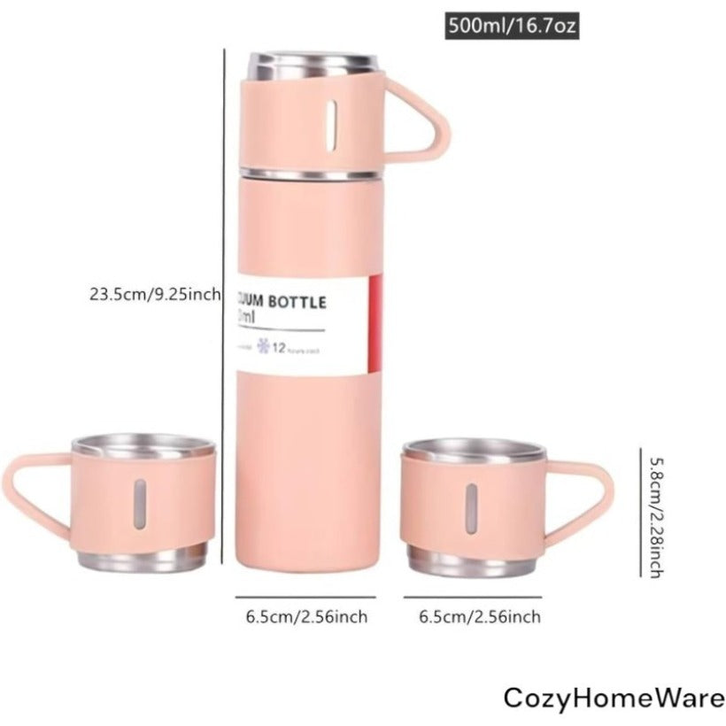 Modern Travel Thermal Flask Set - Flask Set Stainless Steel Vacuum Insulated Bottle with Cup Both for Hot and Cold Drink,Flask can be Used as Travel Mug or Insulated Water for Daily Commute, Weekend Adventures Pink