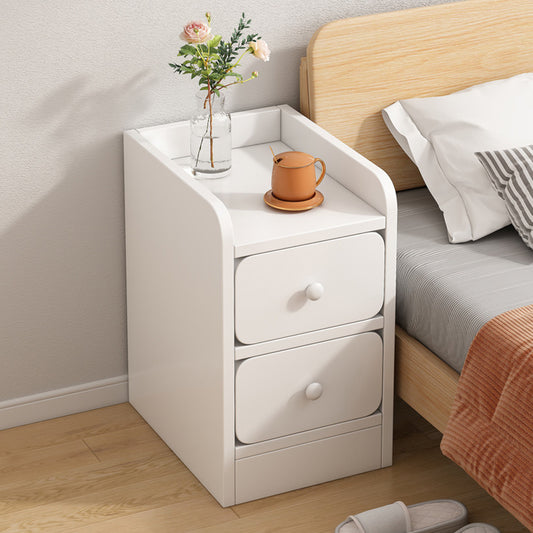 Wooden Slim Bedside Cabinet Bedside Table, Space-Saving Narrow Nightstand with 2 Drawers, Compact Small Side Table Coffee Tea Table for Bedroom, Living Room, Chest of Drawers Cabinet Sofa Side End Table, White Wooden Nightsta