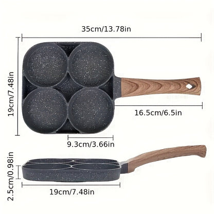 Frying Pan Four Holes And a Non-Stick Surface, Ideal for Cooking Eggs, Pancakes, Steaks, And Hamburgers. It'S Perfect for Breakfast And More, Designed for Hand Washing Only, And Is Compatible with Induction Cooktops. A Modern