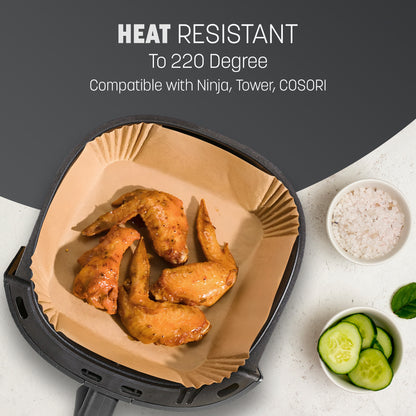 100pcs Air Fryer Parchment Paper 9 inch Liners - Disposable, Greaseproof, Heat Resistant to 220°C, Food Grade LFGB Standard, Compatible with Ninja, Tower