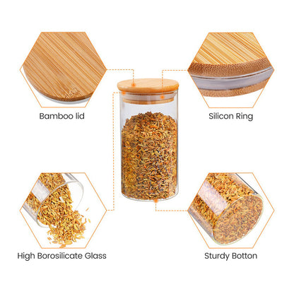 10pcs Glass Wooden Lids Round Kitchen Airtight Canister Storage Jar Spice Jar Food Dispenser With Lid For Canning Cereal, Pasta, Spices Christmas Gift Holiday Gift Guide