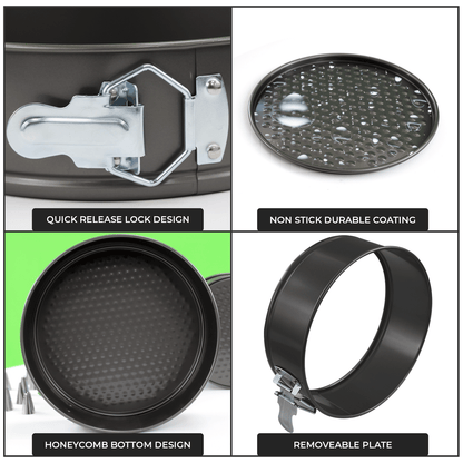 20pcs Round Cake Tins for Baking Set Includes 3 x Round Cake Mould Tin - 4" 7" 9", 1 x Flour Sieve, 12 x Piping Nozzles, 1 x Oil Brush, 1 x Knife, 1 x Piping Bag - Loose Bottom Cake Tins