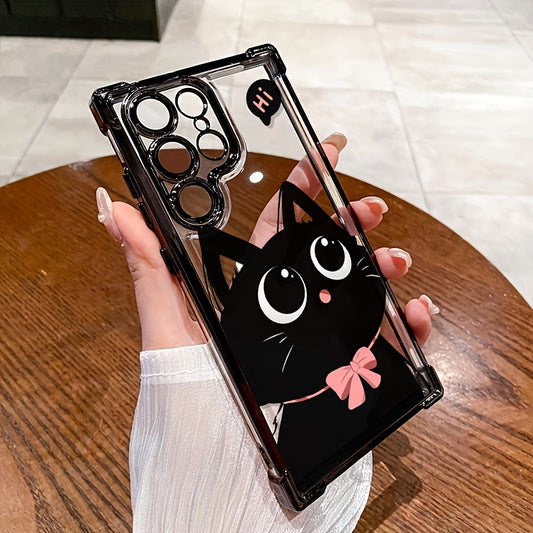 Cute Cat High Quality Protective Phone Cases, Enhanced Protection for The Four Corners of The Phone, Compatible with Samsung Galaxy S24/S23/S22/A55/A54/Note 20/Note 10 And Other Series, Transparent, Shock Absorbing, Anti Slip, Lightweight