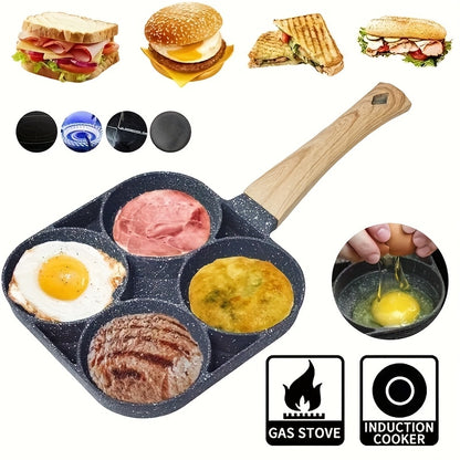 Frying Pan Four Holes And a Non-Stick Surface, Ideal for Cooking Eggs, Pancakes, Steaks, And Hamburgers. It'S Perfect for Breakfast And More, Designed for Hand Washing Only, And Is Compatible with Induction Cooktops. A Modern