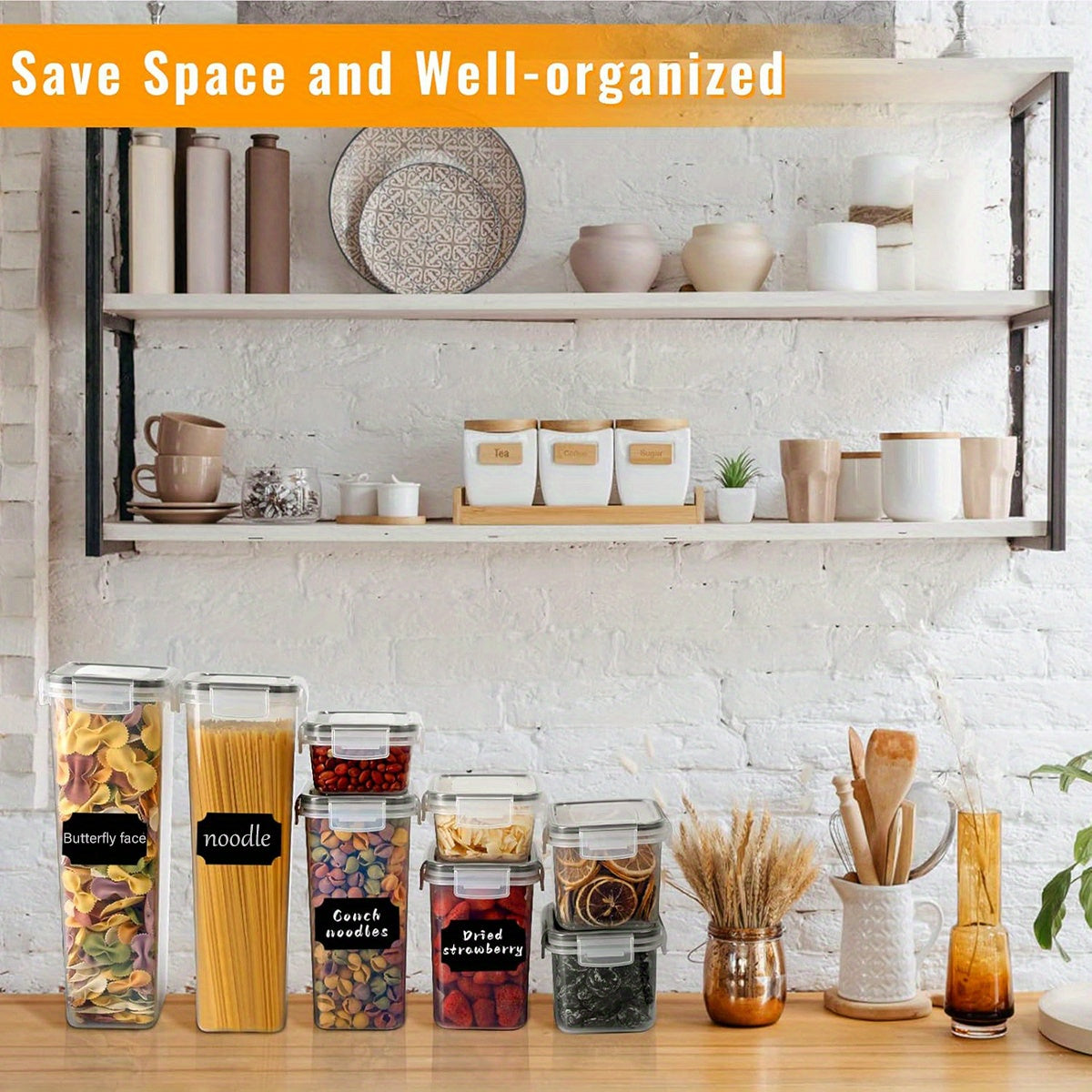 72/48pcs Airtight Food Storage Containers with LIDS, Perfect for Kitchen Pantry Organization And Storage Of Grains, Rice, Pasta, Tea, Nuts And Coffee Beans - Dishwasher Safe And Includes Labeled And Labeled Kitchen Items