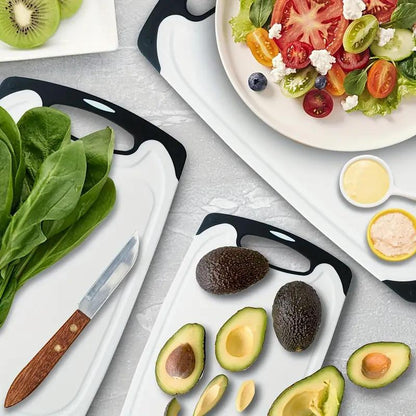 3Pcs Cutting Board, Plastic 3-Piece Set, Thick Chopping Boards for Meat, Vegetables, Fruits, with Easy-Grip Handles, Dishwasher Safe.