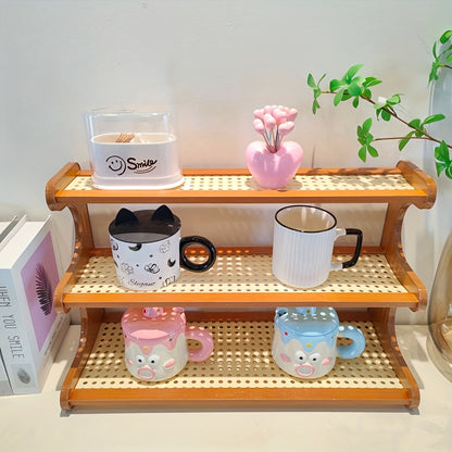 A Three-Tier Or Two-Tier Kitchen Storage Rack, a Rack for Dishes And Cups, Designed with a Hollow Board for Drainage, a Coffee Bar Shelf, a Countertop Cabinet for Cups.