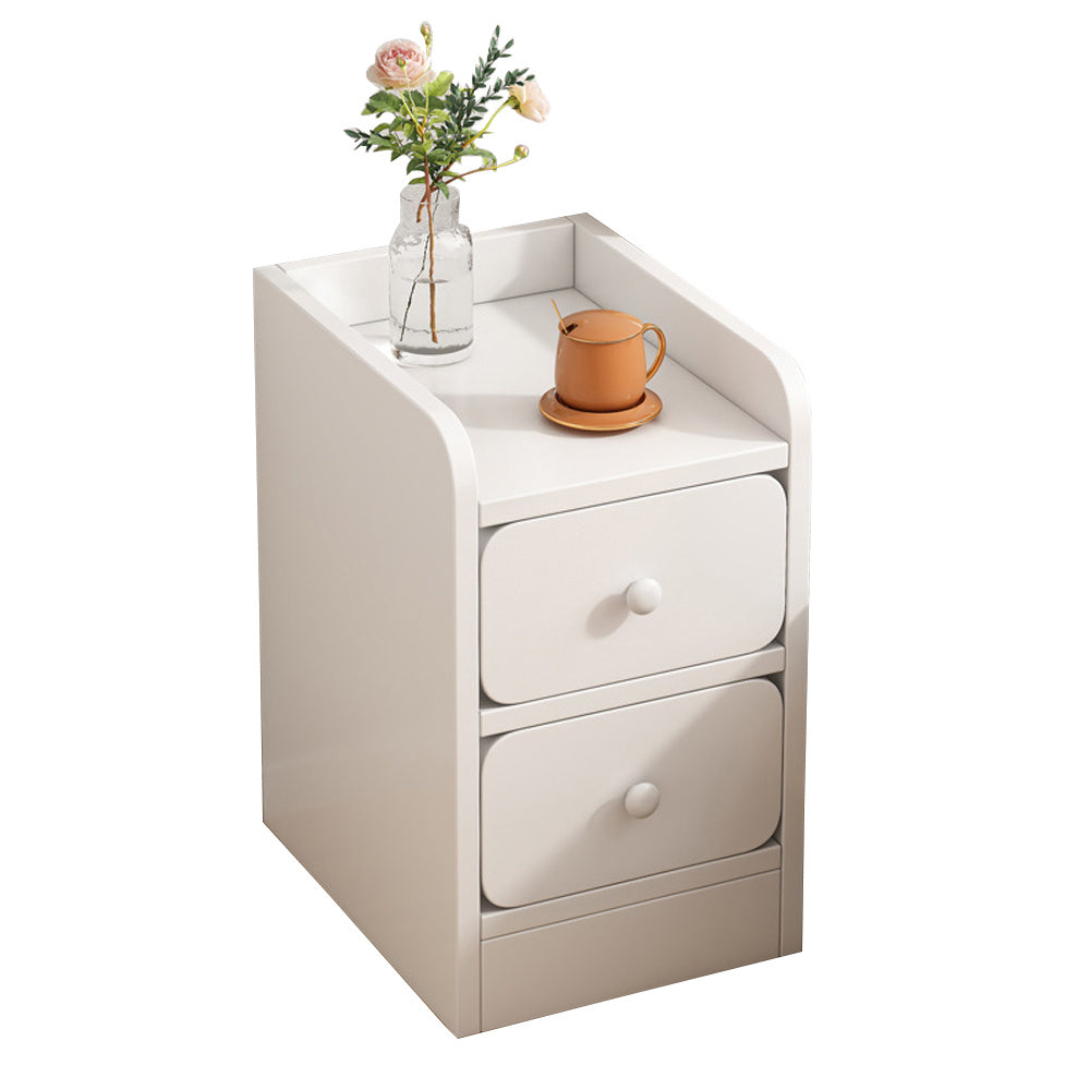 Wooden Slim Bedside Cabinet Bedside Table, Space-Saving Narrow Nightstand with 2 Drawers, Compact Small Side Table Coffee Tea Table for Bedroom, Living Room, Chest of Drawers Cabinet Sofa Side End Table, White Wooden Nightsta