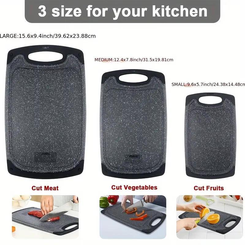 3Pcs Cutting Board, Plastic 3-Piece Set, Thick Chopping Boards for Meat, Vegetables, Fruits, with Easy-Grip Handles, Dishwasher Safe.