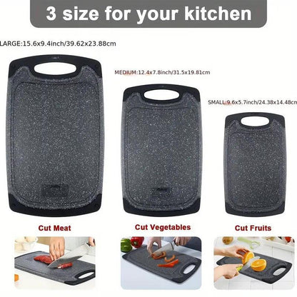 3Pcs Cutting Board, Plastic 3-Piece Set, Thick Chopping Boards for Meat, Vegetables, Fruits, with Easy-Grip Handles, Dishwasher Safe.