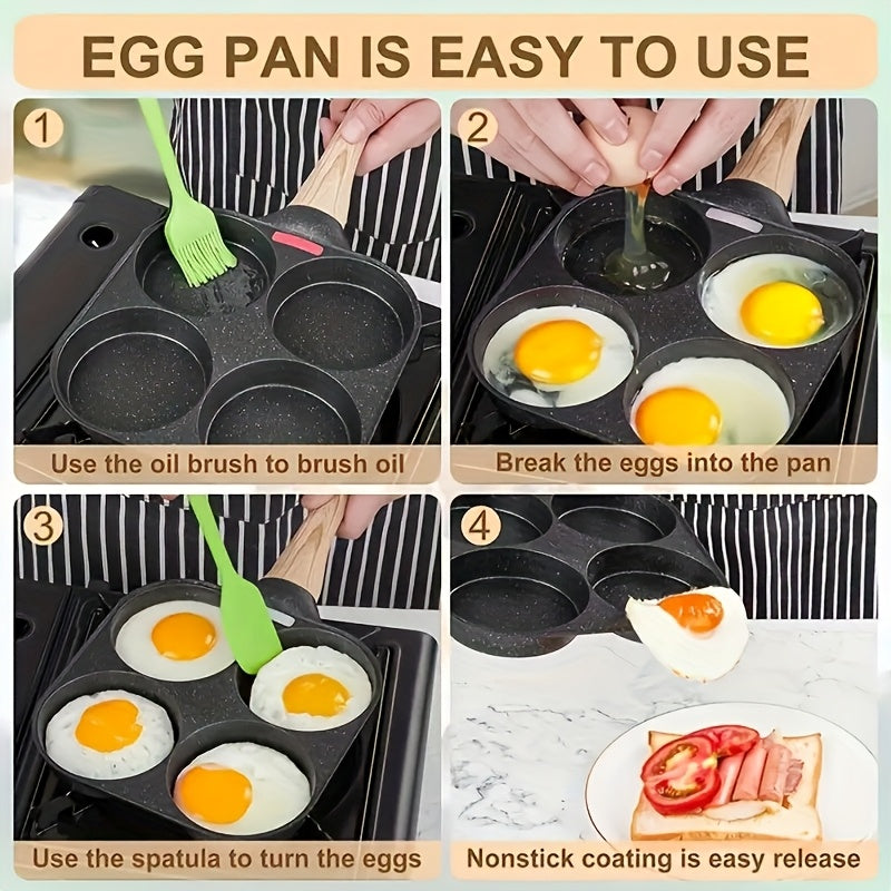 Frying Pan Four Holes And a Non-Stick Surface, Ideal for Cooking Eggs, Pancakes, Steaks, And Hamburgers. It'S Perfect for Breakfast And More, Designed for Hand Washing Only, And Is Compatible with Induction Cooktops. A Modern