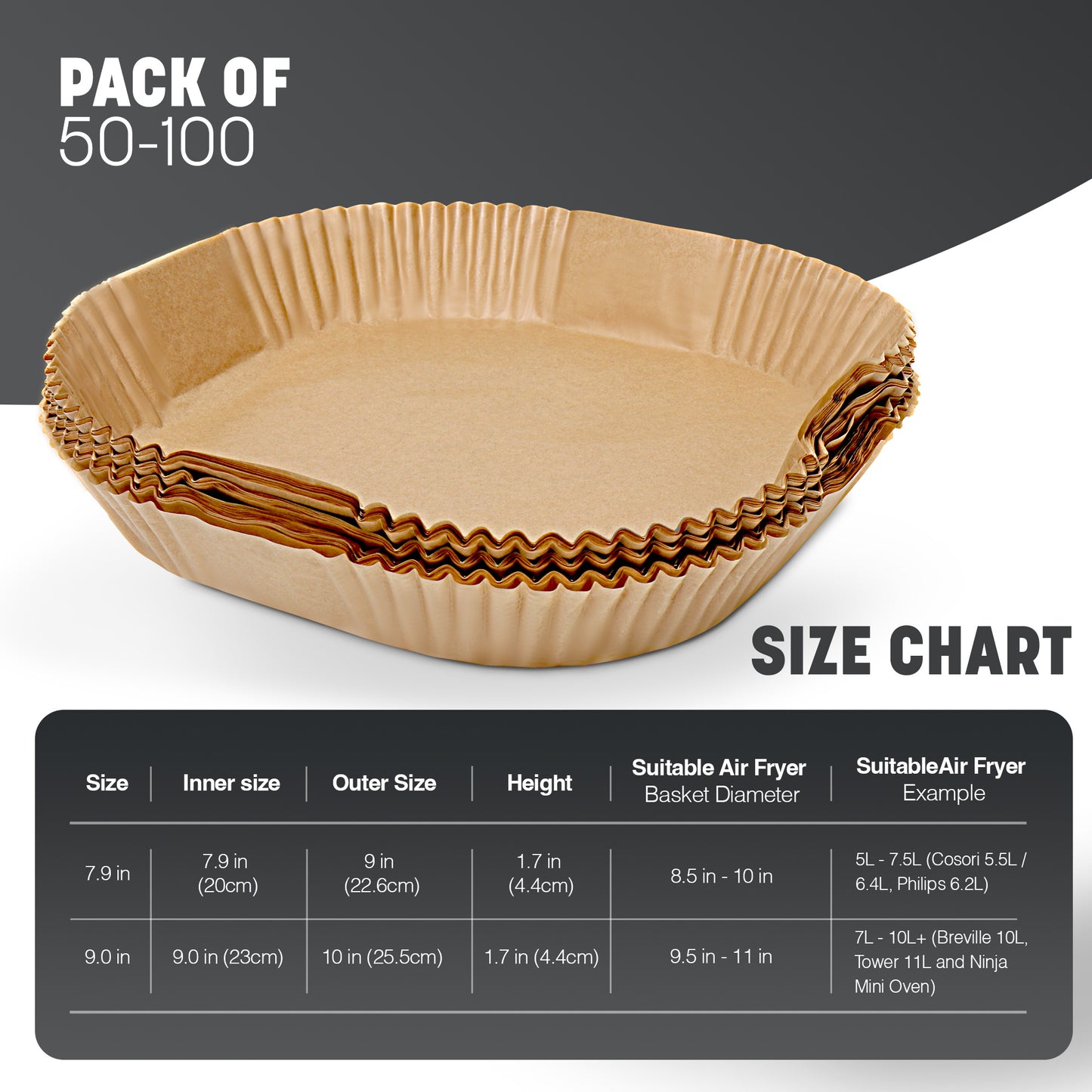 100pcs Air Fryer Parchment Paper 9 inch Liners - Disposable, Greaseproof, Heat Resistant to 220°C, Food Grade LFGB Standard, Compatible with Ninja, Tower