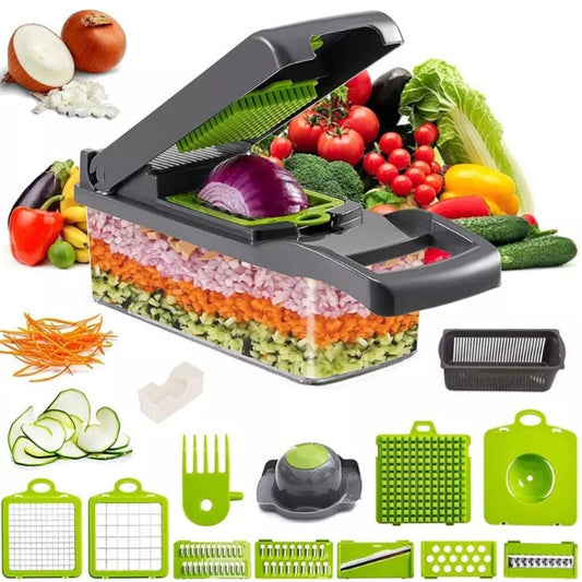 15-In-1 Kitchen Tool for Preparing Salads, Fruits, And Vegetables, Including a Peeler, Cutter, Slicer, Dicer, And Chopper.