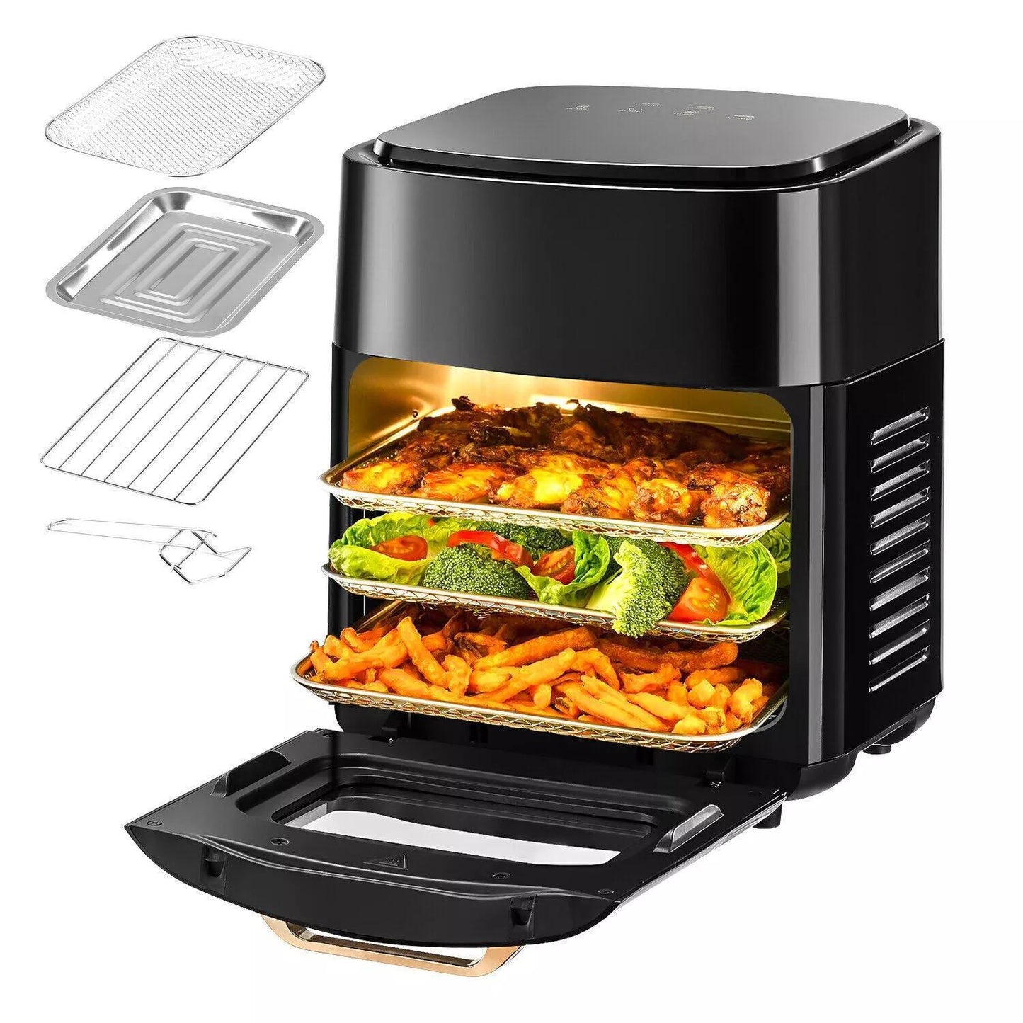 15L Black Multifunctional Digital Air Fryer Oven with Rapid Air Circulation & Smart Touch & Visible Window, Adjustable Timer & Temperature Control for Healthy Oil Free & Low Fat Cooking, Nonstick Basket, Chicken, Crisps