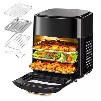 15L Black Multifunctional Digital Air Fryer Oven with Rapid Air Circulation & Smart Touch & Visible Window, Adjustable Timer & Temperature Control for Healthy Oil Free & Low Fat Cooking, Nonstick Basket, Chicken, Crisps