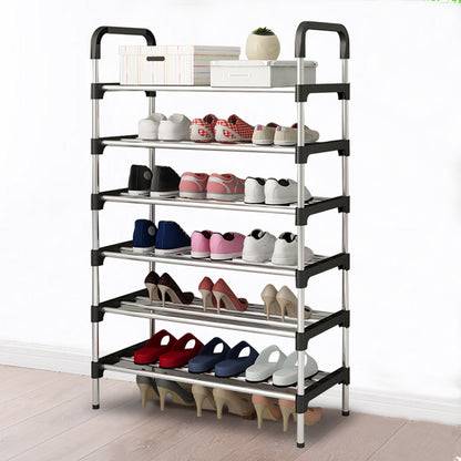 6 Tier Metal Shoe Rack Shoe Storage Organiser, Free Standing Durable Narrow Shoe Rack, Vertical Slim Shoe Tower, Multi Functional Heavy Duty Storage Unit Shoe Stand, Entryway Shoe Holder Space Saving Shoe Shelf Shoe Organizer