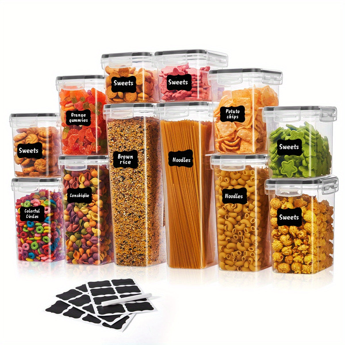 72/48pcs Airtight Food Storage Containers with LIDS, Perfect for Kitchen Pantry Organization And Storage Of Grains, Rice, Pasta, Tea, Nuts And Coffee Beans - Dishwasher Safe And Includes Labeled And Labeled Kitchen Items
