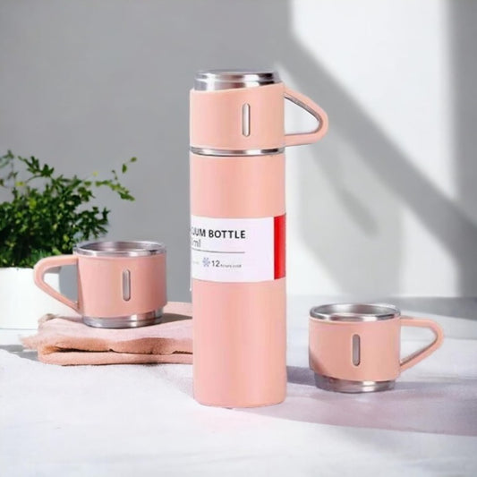 Modern Travel Thermal Flask Set - Flask Set Stainless Steel Vacuum Insulated Bottle with Cup Both for Hot and Cold Drink,Flask can be Used as Travel Mug or Insulated Water for Daily Commute, Weekend Adventures Pink