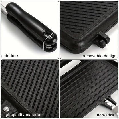 1pc Non-stick Double-sided Frying Pan - Sandwich with Handle - Removable Aluminum Alloy Griddle - Double-sided Frying Pan - Steak Bread Toast Egg Mold - Flip Cover Pot - Suitable for Indoor and Outdoor - Home Kitchen Multifun